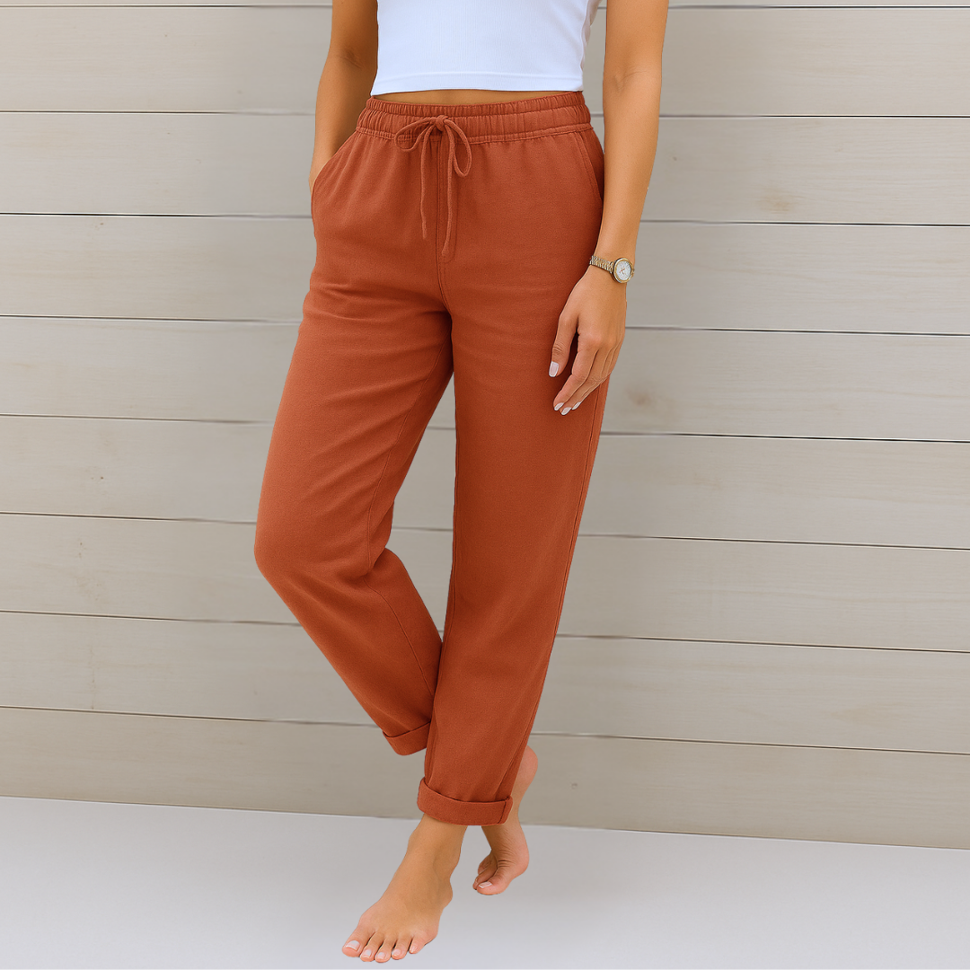 Maja - Pantalones de Tela en Lino con Elastano de Alta Calidad