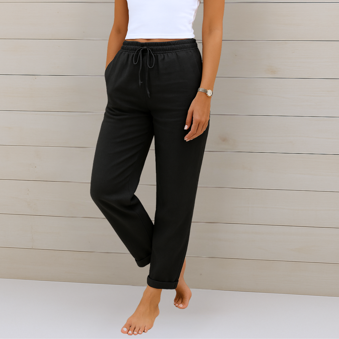 Maja - Pantalones de Tela en Lino con Elastano de Alta Calidad