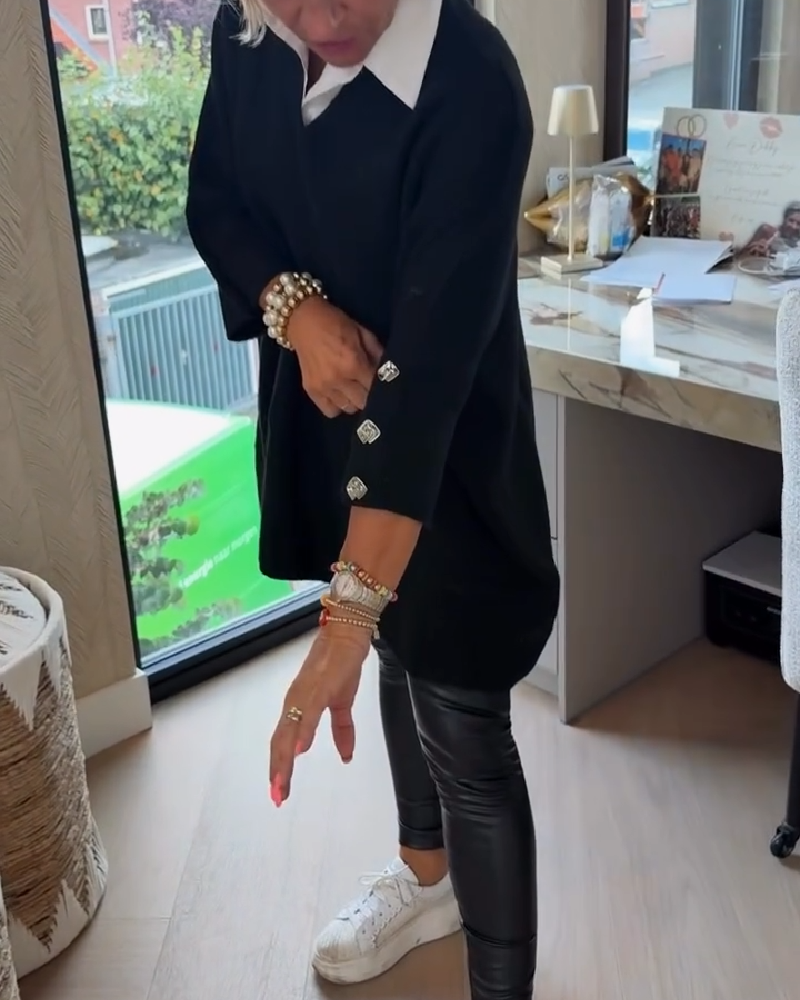 Pull con cuello en V, buttons y diseño asimétrico