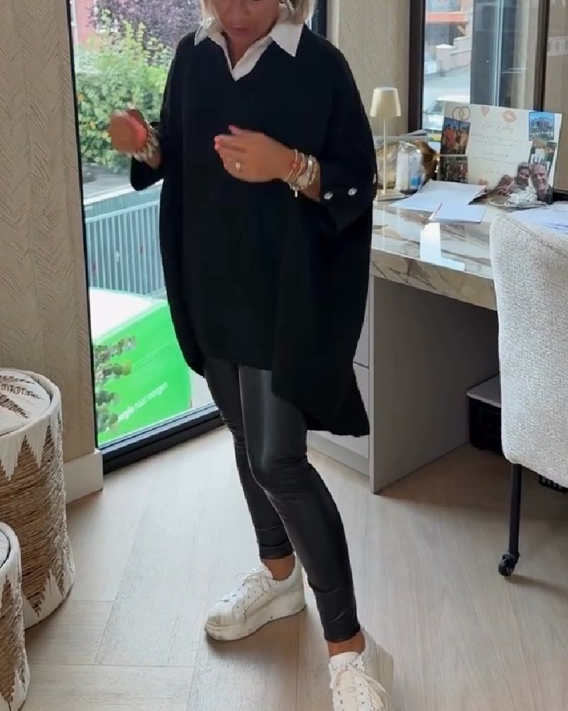 Pull con cuello en V, buttons y diseño asimétrico