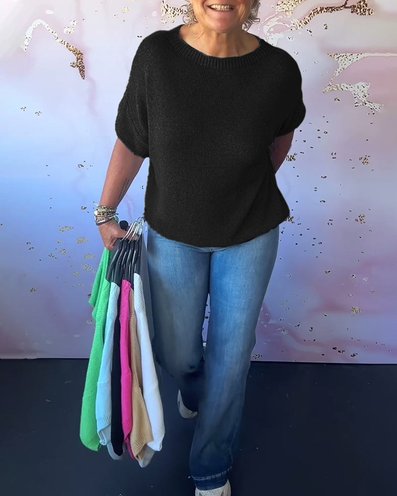 Sudadera de descanso de color sólido con cuello redondo