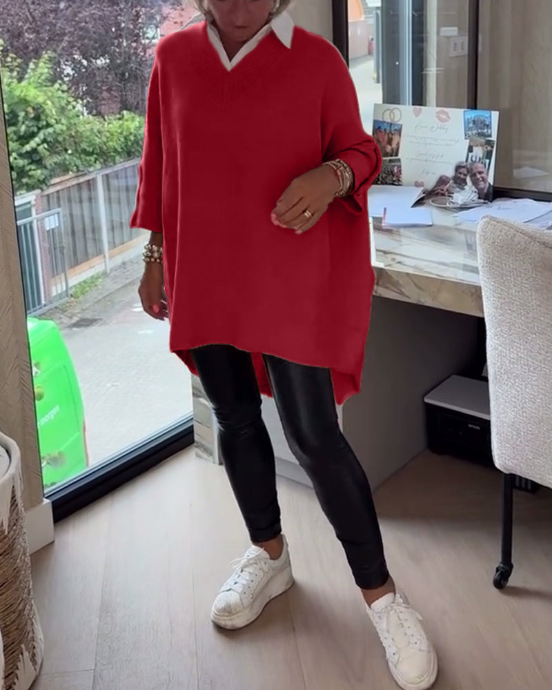 Pull con cuello en V, buttons y diseño asimétrico