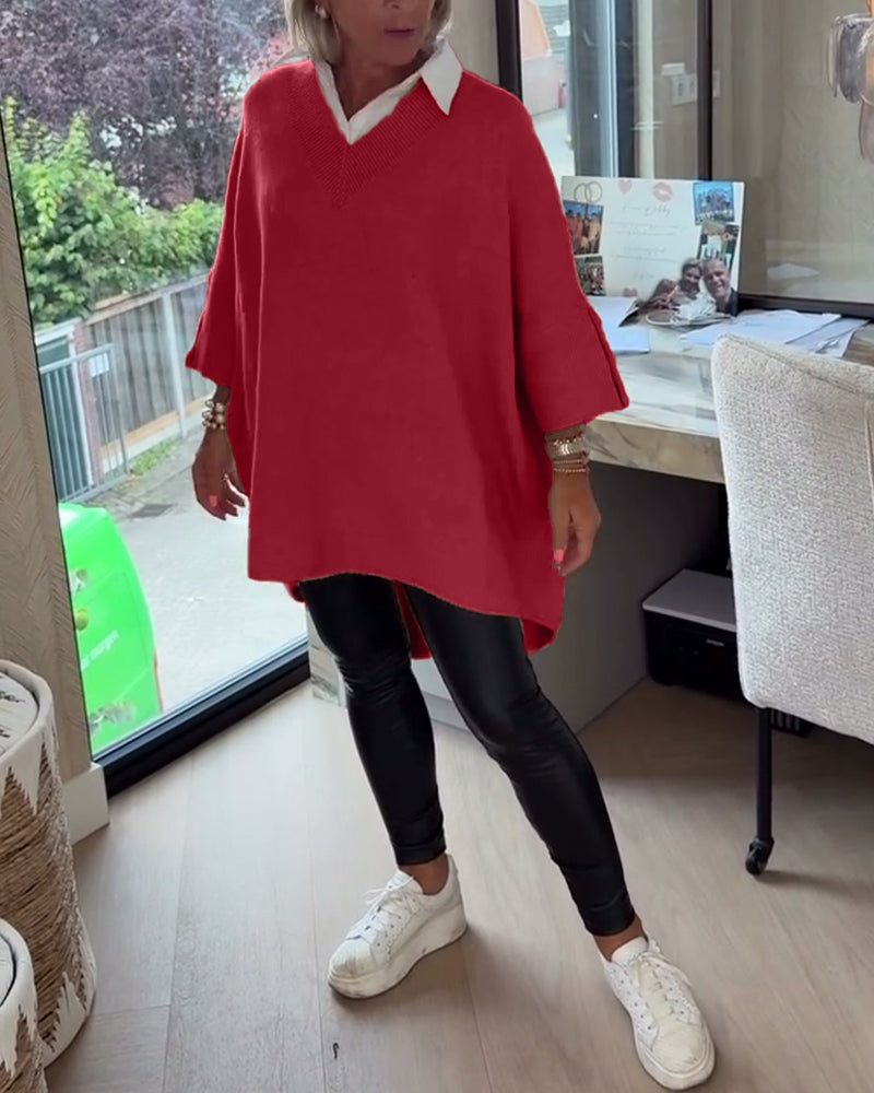 Pull con cuello en V, buttons y diseño asimétrico