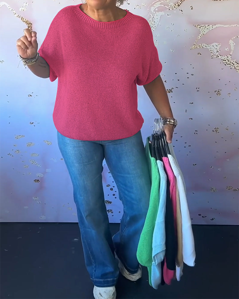 Sudadera de descanso de color sólido con cuello redondo