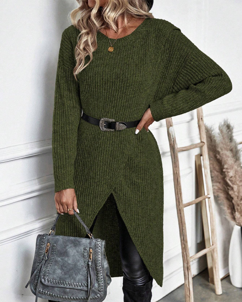 Vestido de punto de color uniforme con dobladillo irregular