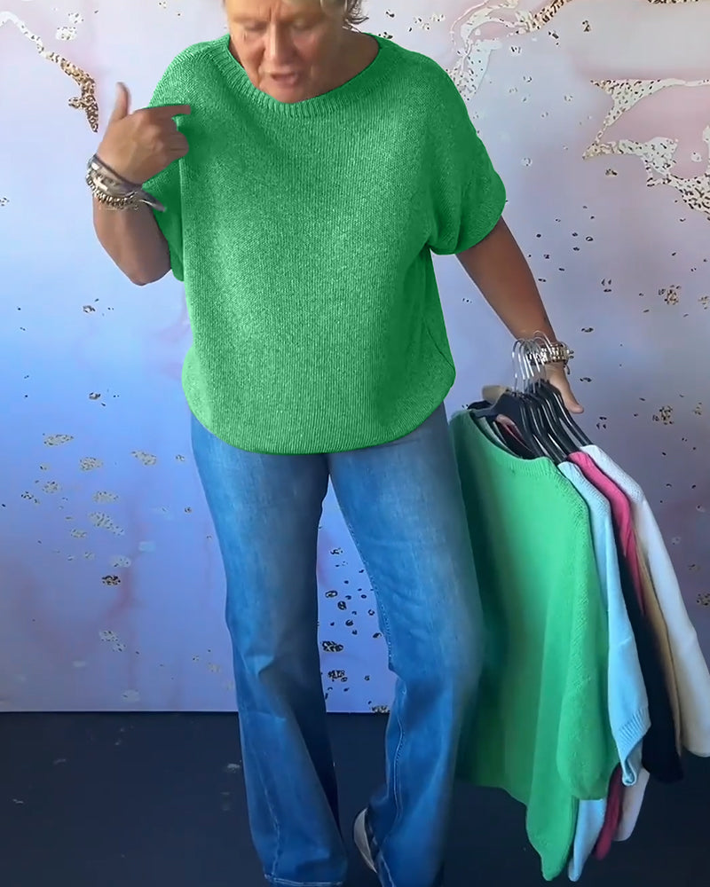 Sudadera de descanso de color sólido con cuello redondo