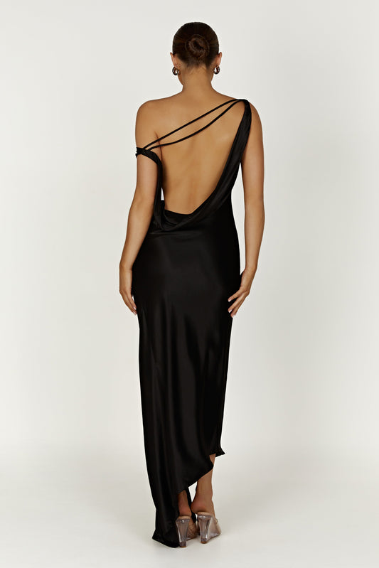 Vestido Maxi Yvette con dobladillo asimétrico - Negro
