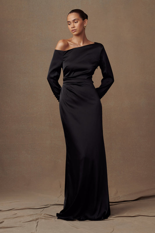 Vestido largo de manga larga Avery - Negro