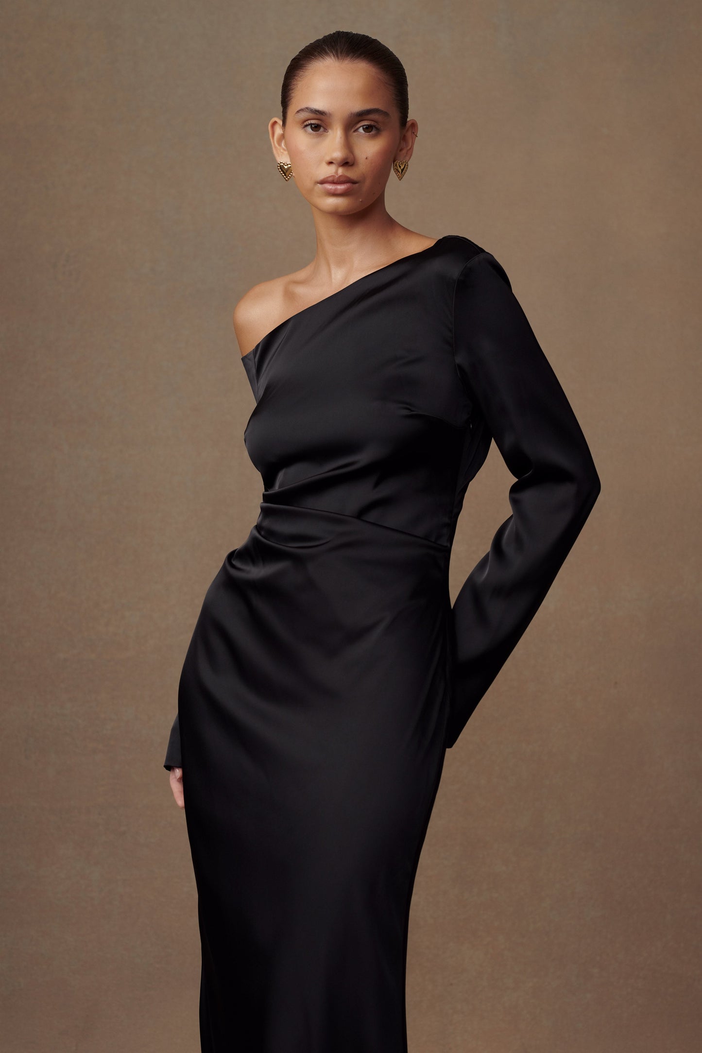 Vestido largo de manga larga Avery - Negro