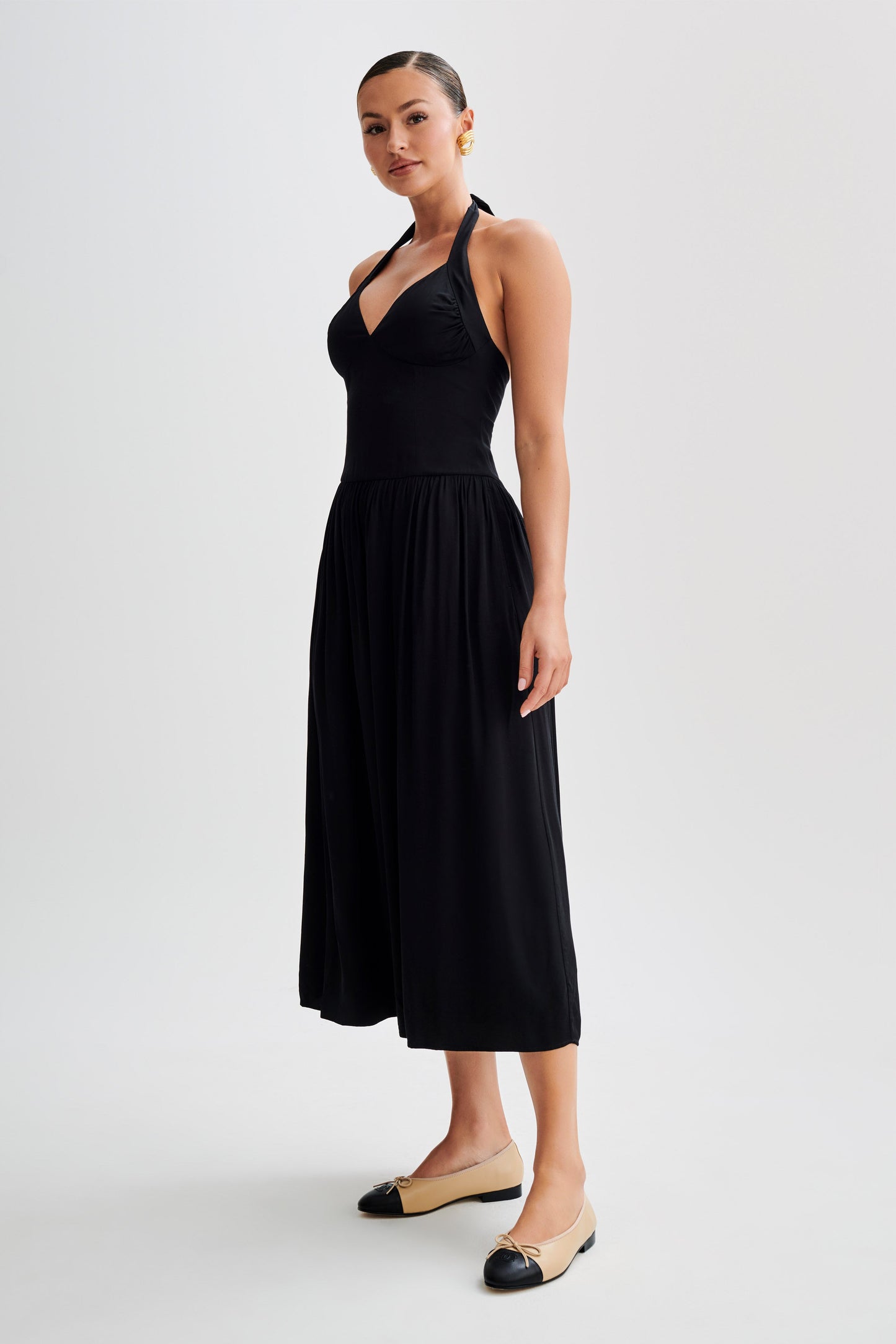 Vestido midi Harriette Halter - Negro