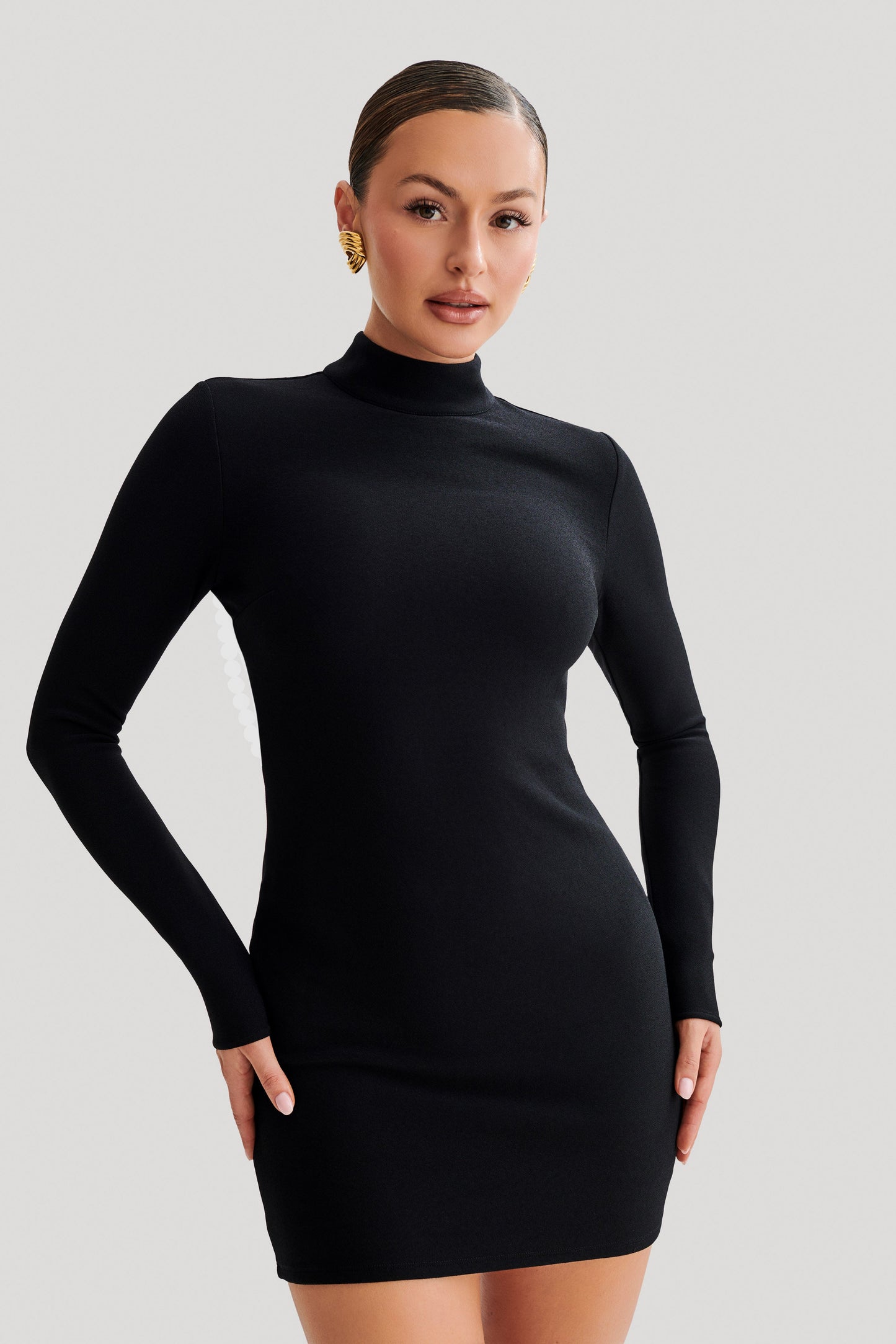 Vestido mini Agatha Crepe Pearl - Negro