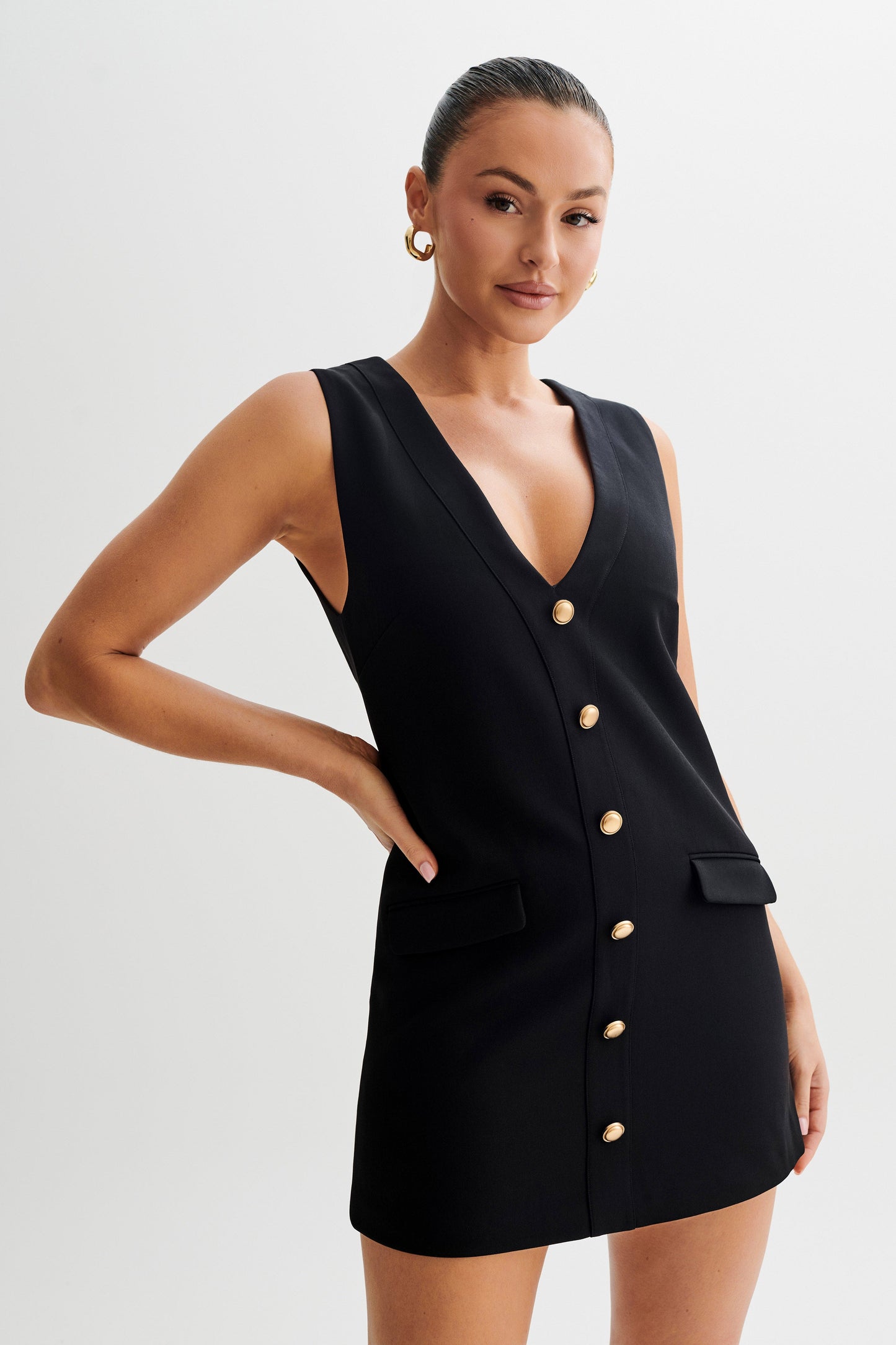Vestido Mini sin Mangas de Traje Florentina - Negro