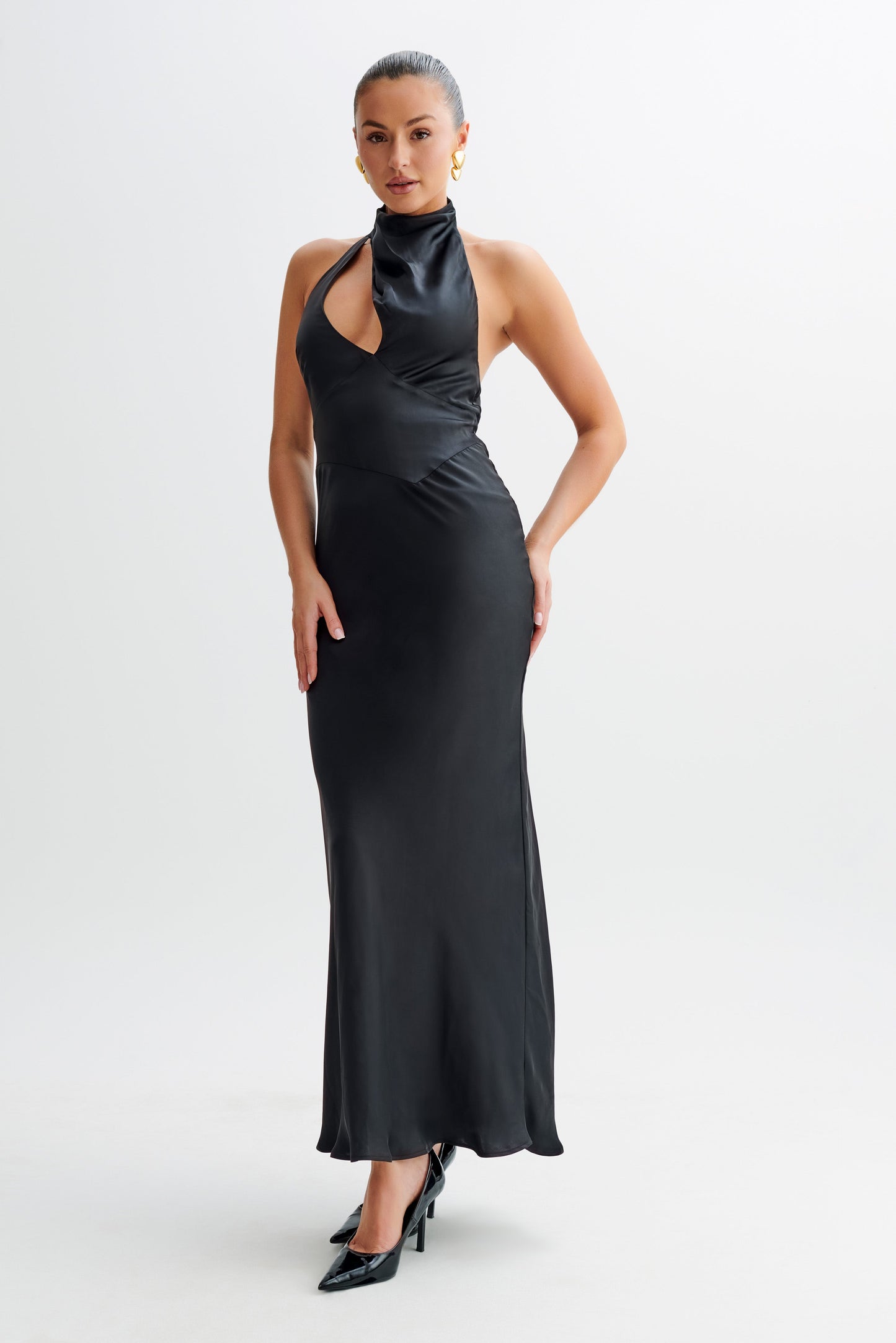 Vestido Maxi de Tirantes en Seda Belladona con Satin en Negro