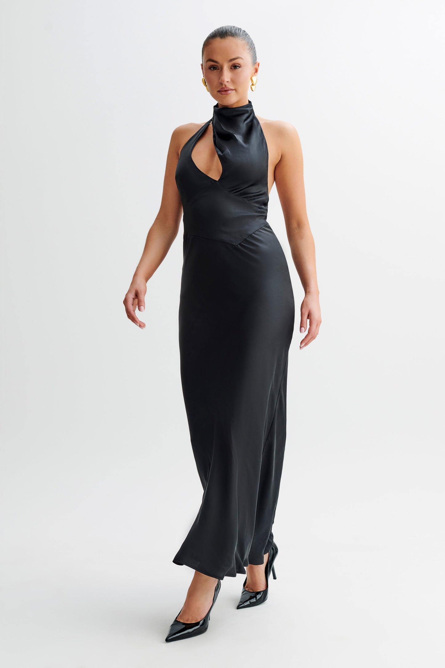 Vestido Maxi de Tirantes en Seda Belladona con Satin en Negro