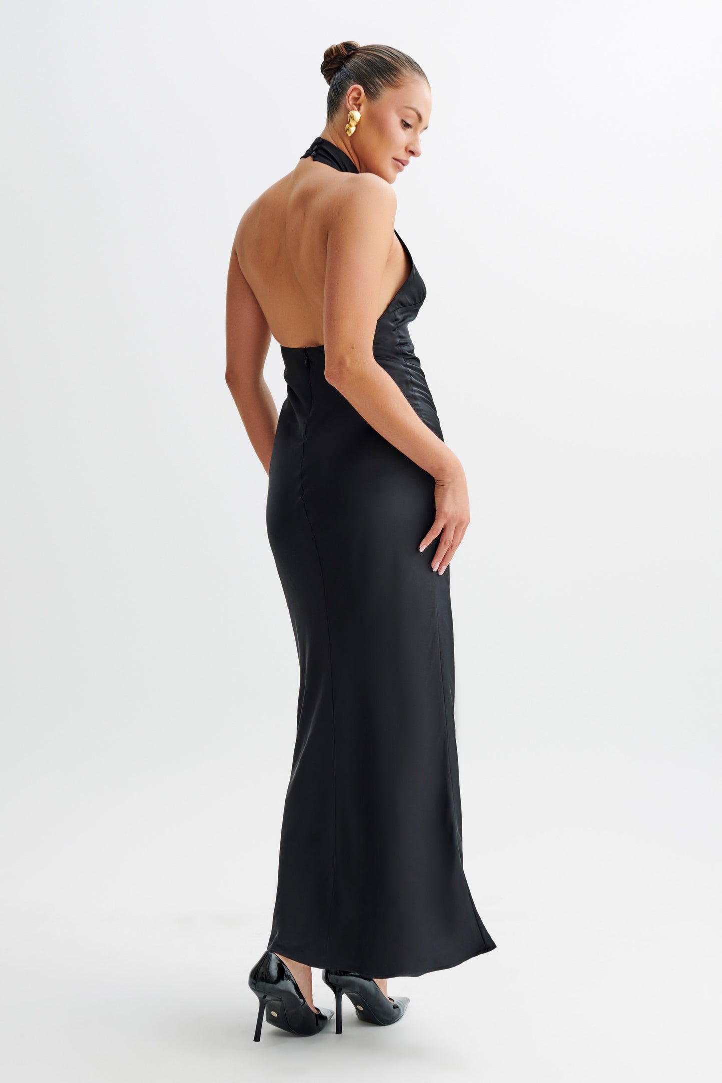 Vestido Maxi de Tirantes en Seda Belladona con Satin en Negro