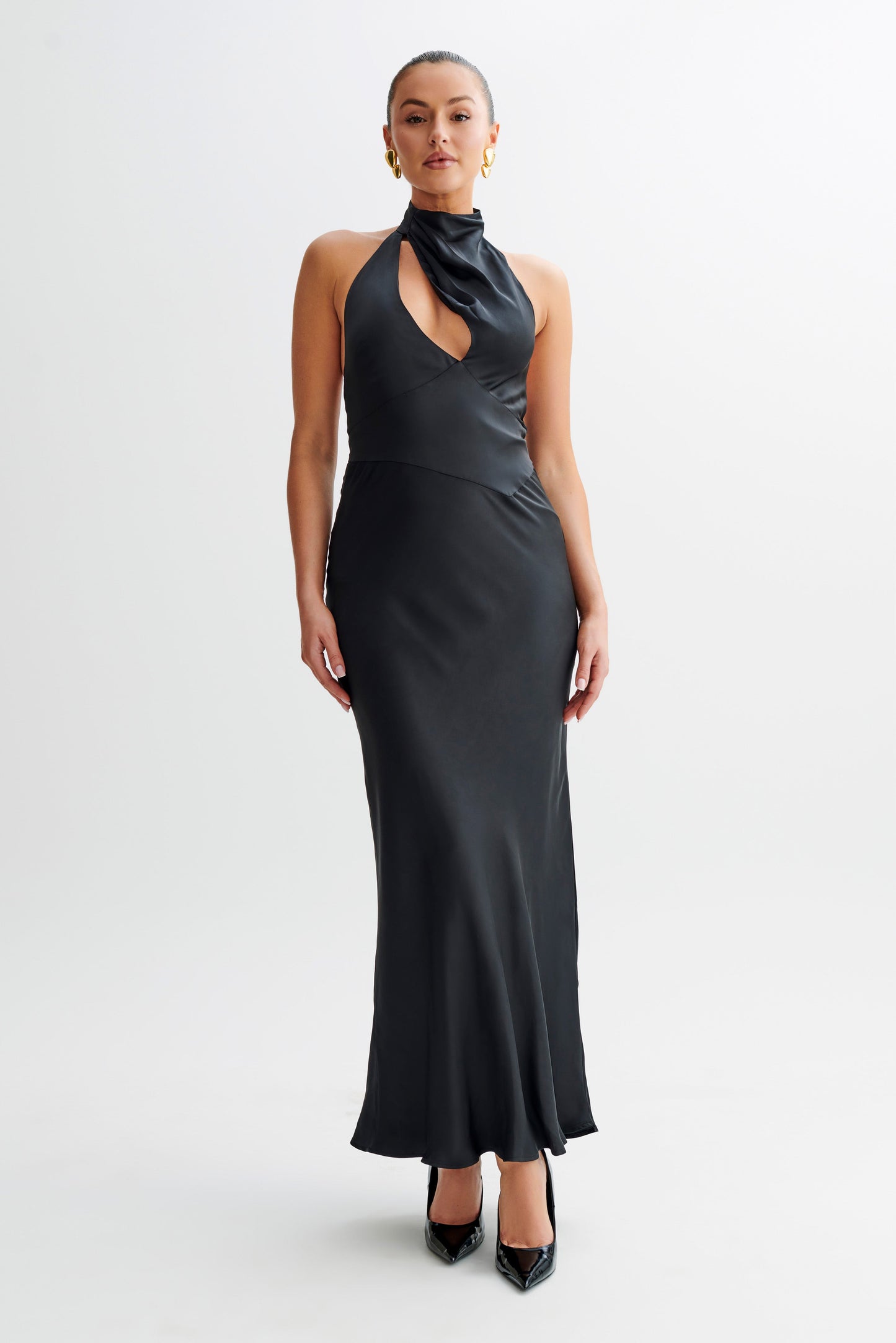 Vestido Maxi de Tirantes en Seda Belladona con Satin en Negro