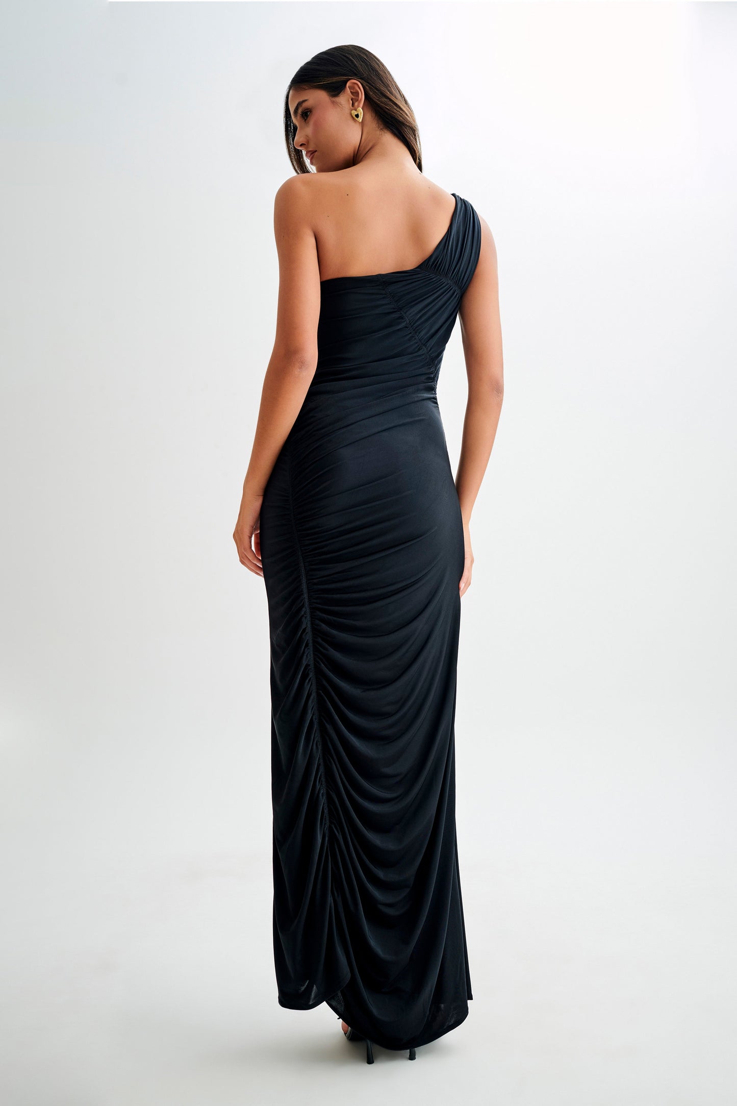 Vestido Maxi de Gasa con Detalles Recogidos Capri - Negro