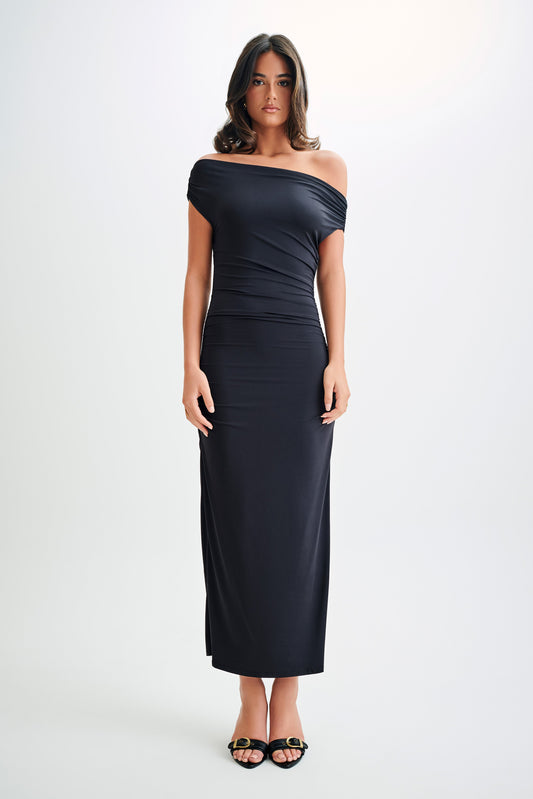 Vestido midi de nylon reciclado Alayna - Negro