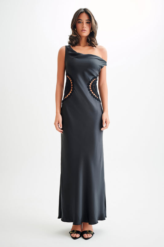 Vestido maxi Kristina Satin con encaje - Negro