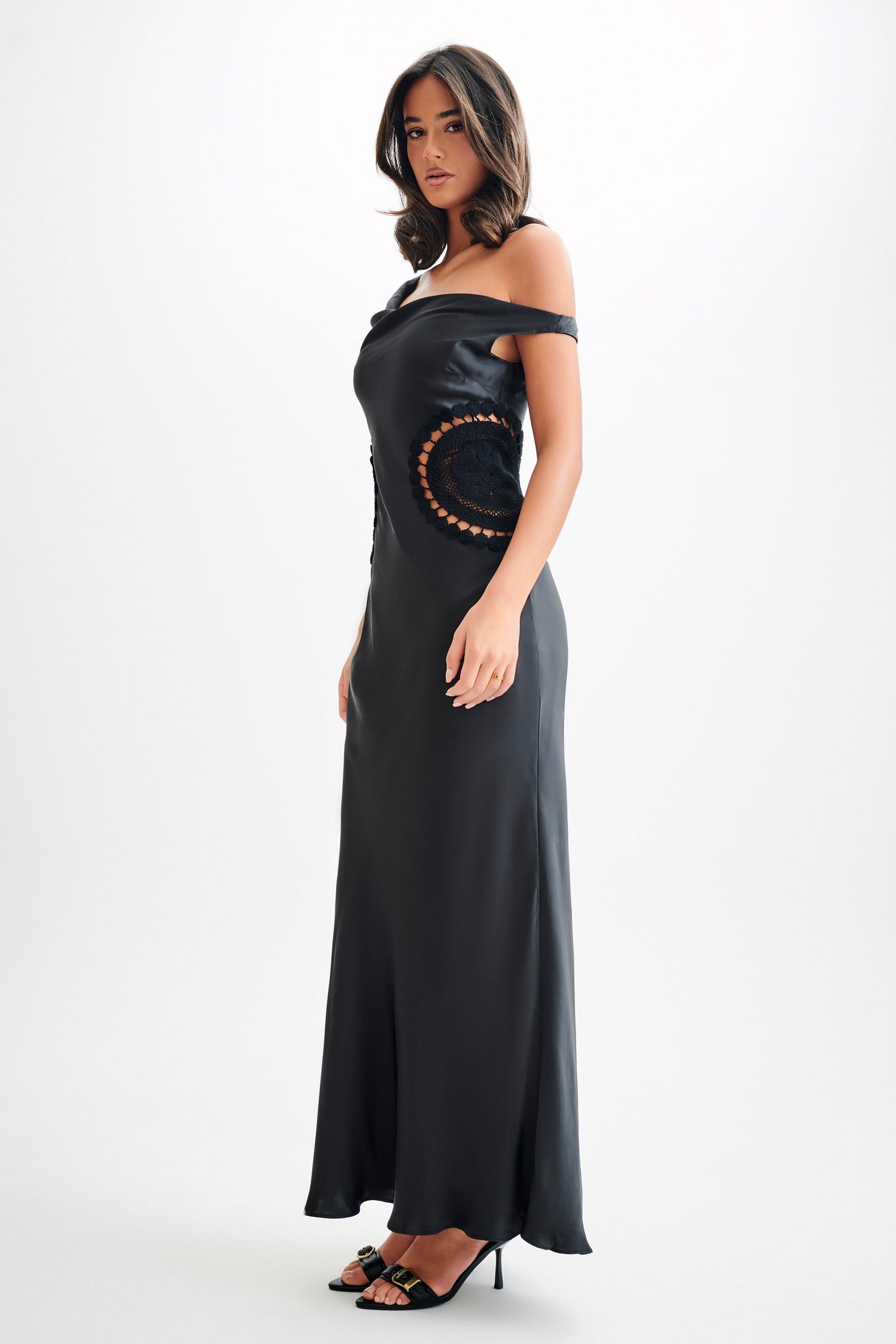 Vestido maxi Kristina Satin con encaje - Negro