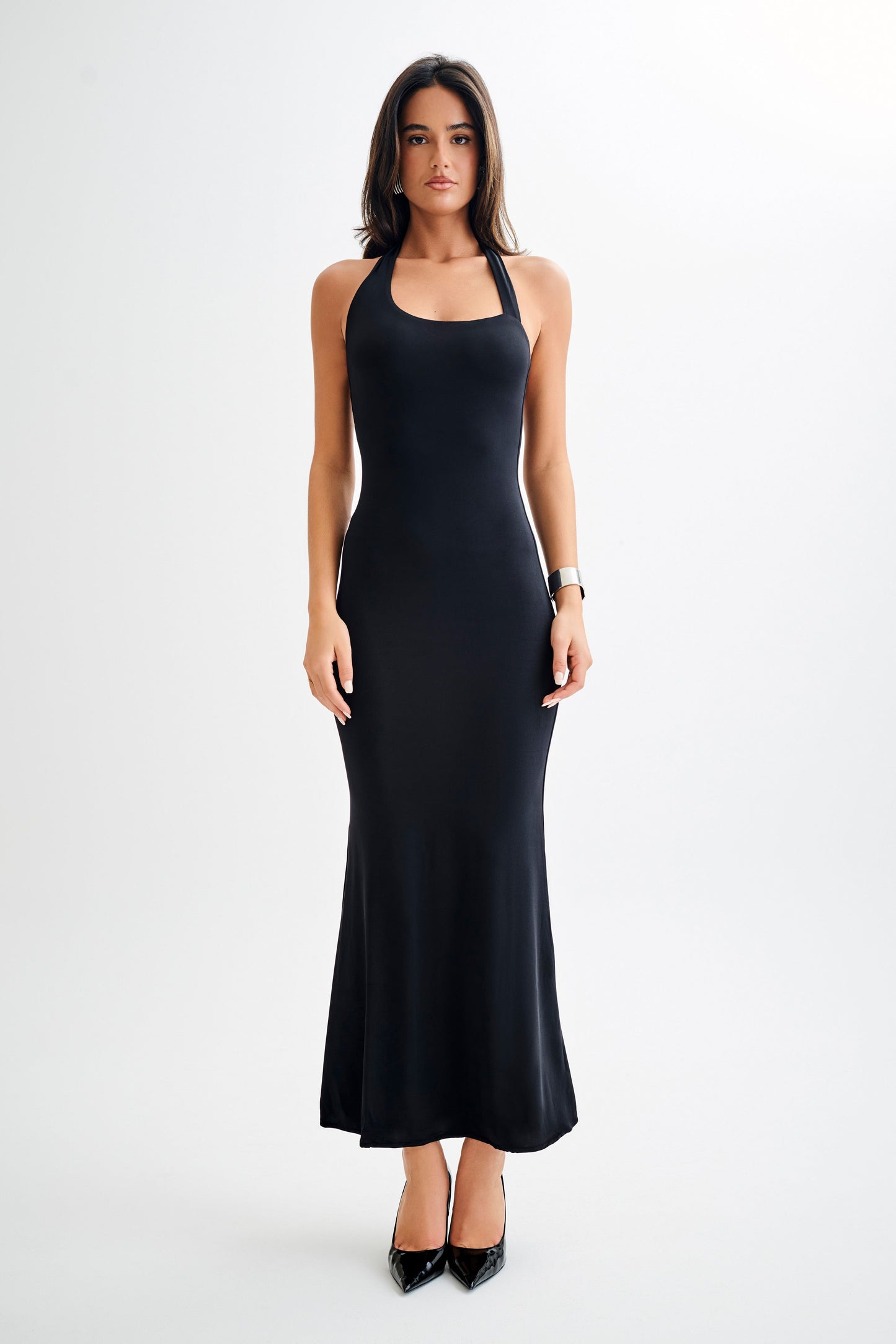 Vestido Maxi Asimétrico Slinky Marianne - Negro