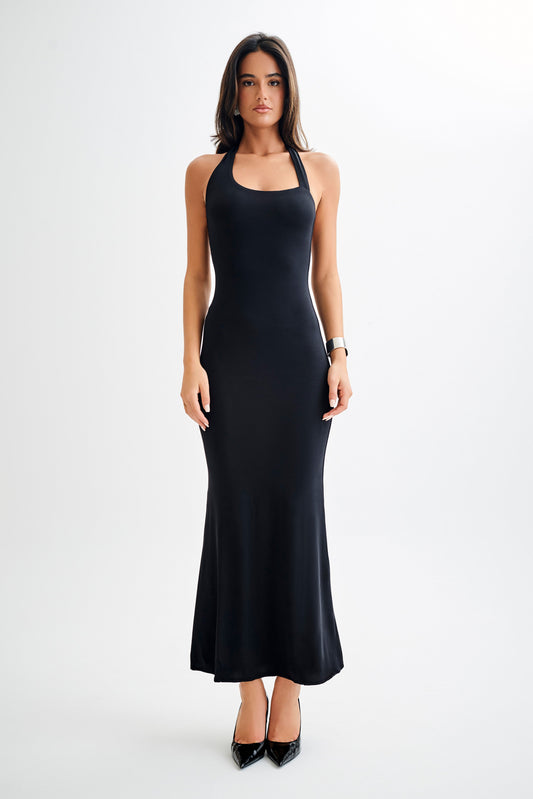 Vestido Maxi Asimétrico Slinky Marianne - Negro