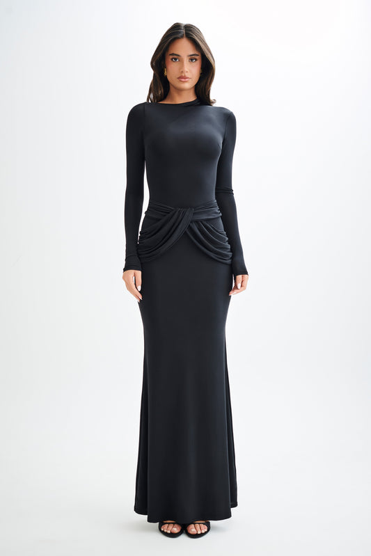 Vestido largo sutil de manga larga Halcyon - Negro