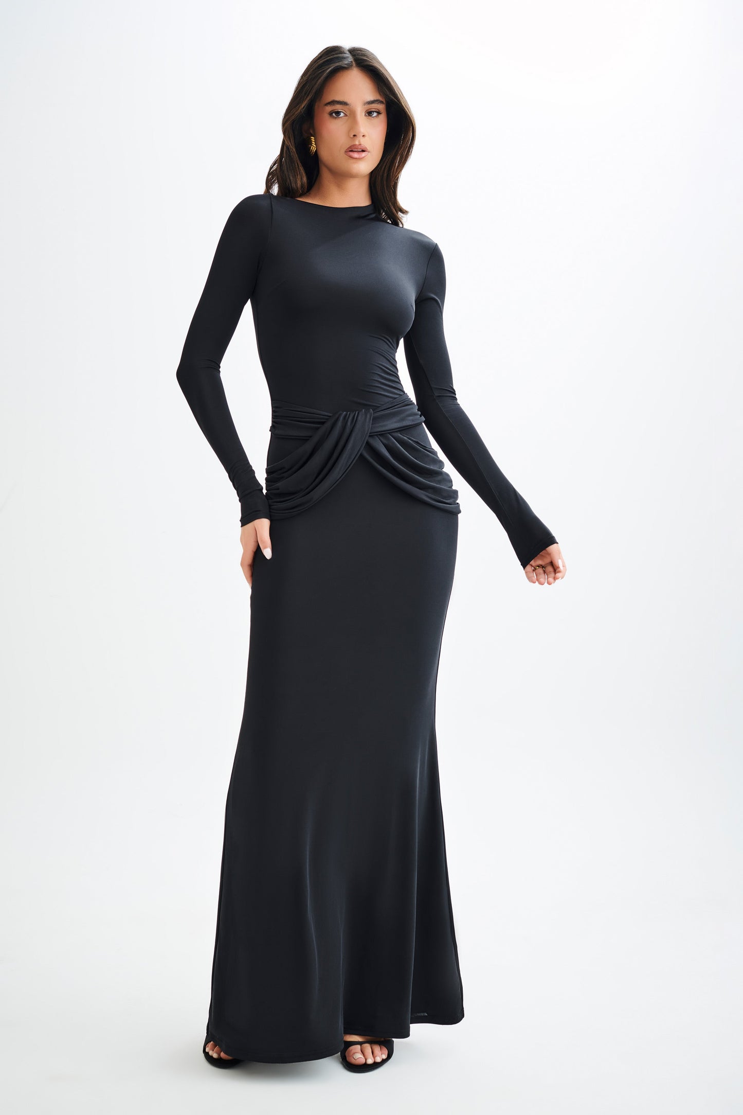 Vestido largo sutil de manga larga Halcyon - Negro
