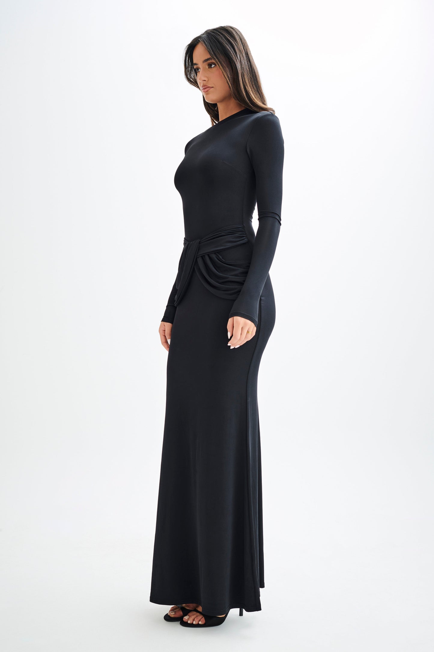 Vestido largo sutil de manga larga Halcyon - Negro