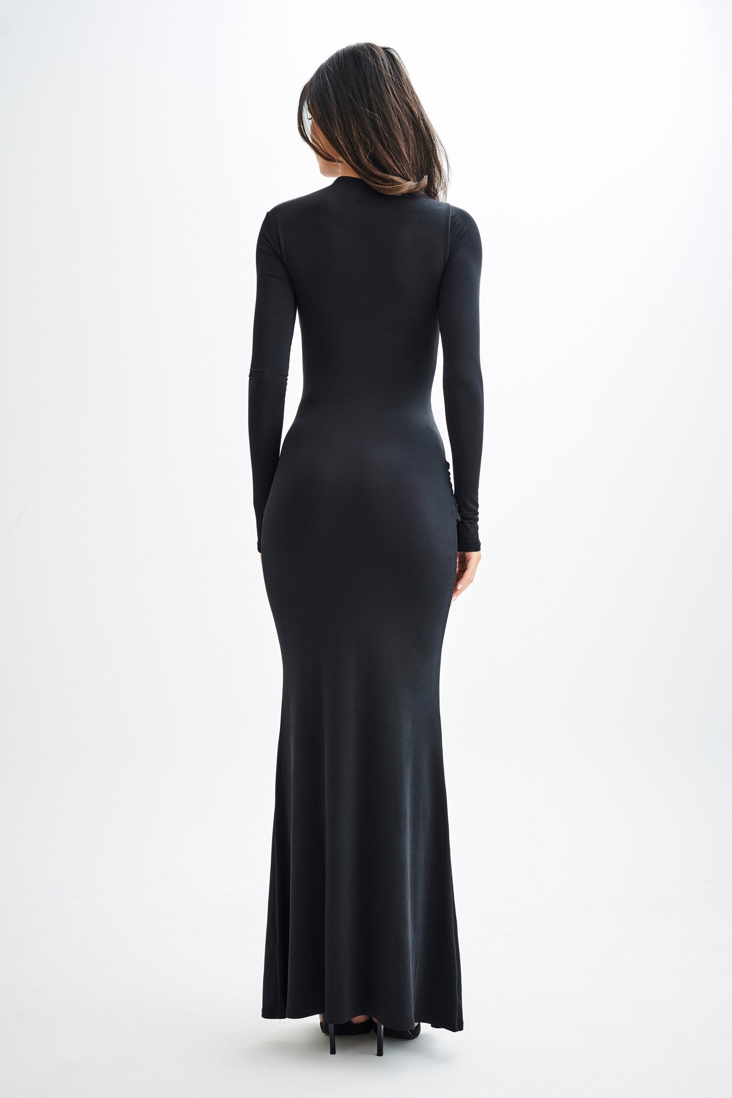 Vestido largo sutil de manga larga Halcyon - Negro