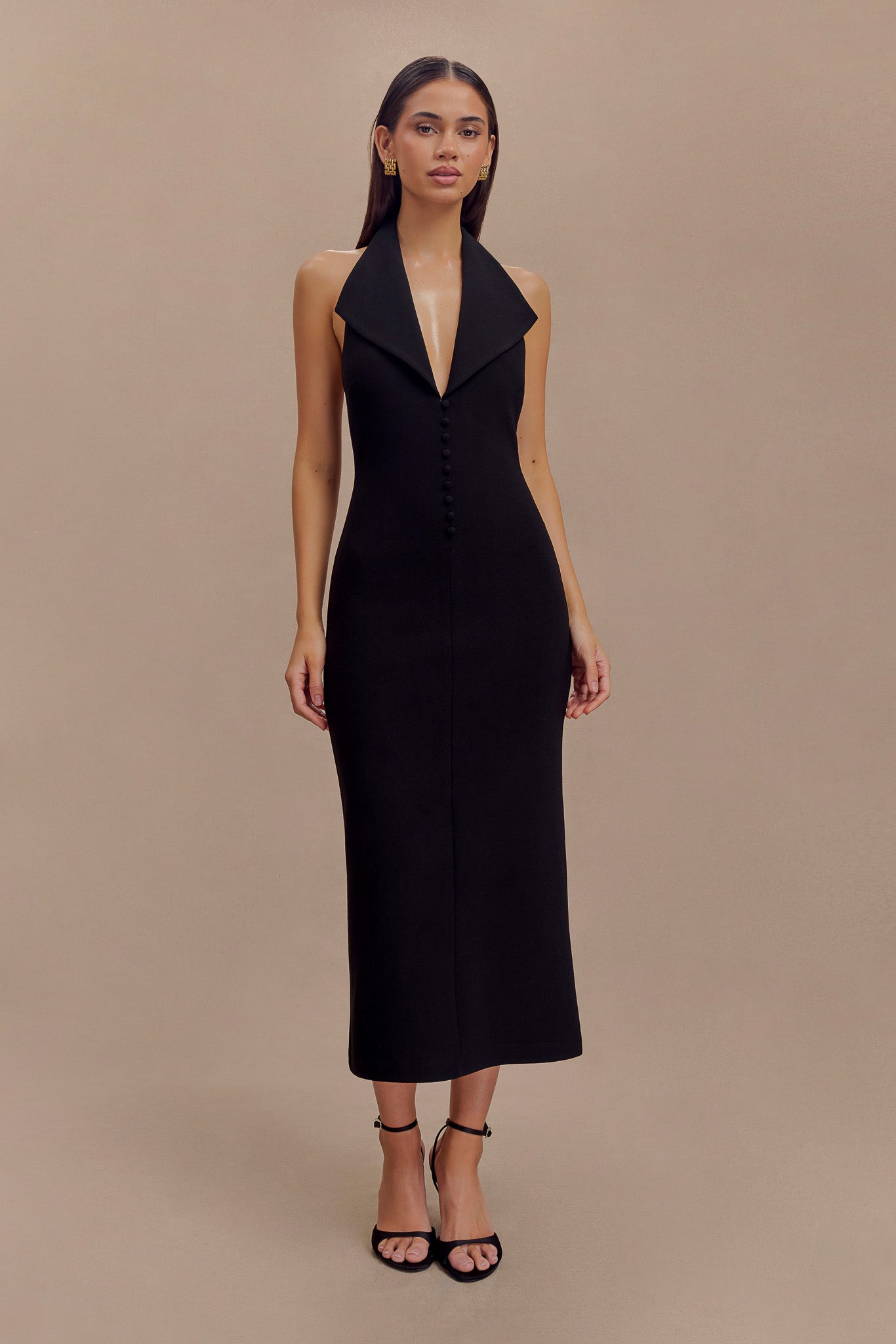 Vestido midi halter Annita Crepe - Negro