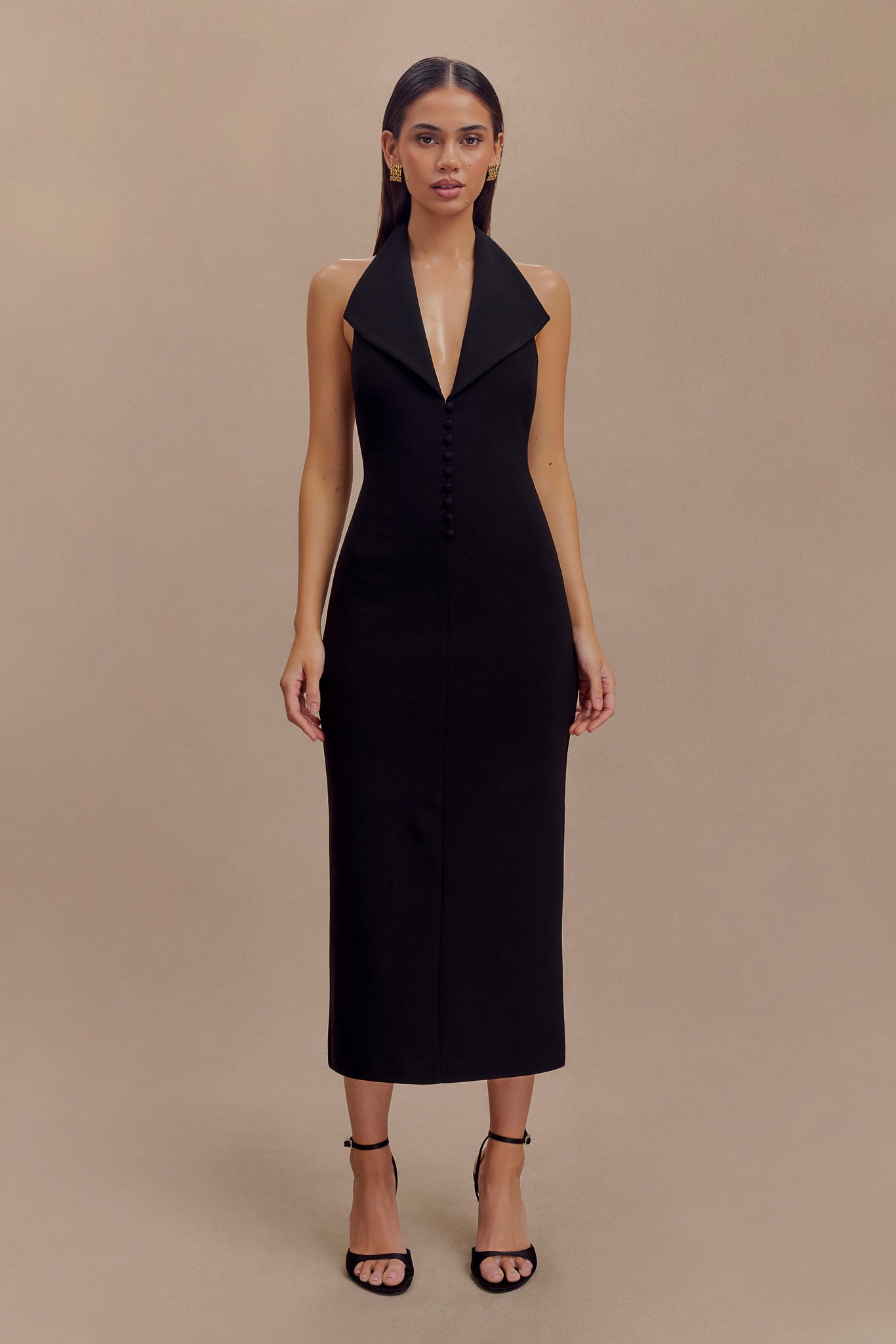Vestido midi halter Annita Crepe - Negro