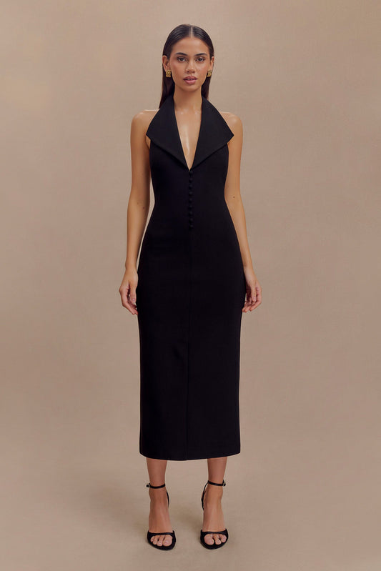 Vestido midi halter Annita Crepe - Negro