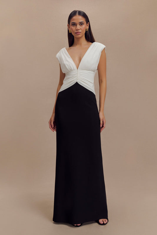 Vestido maxi Monique Contrast - Negro
