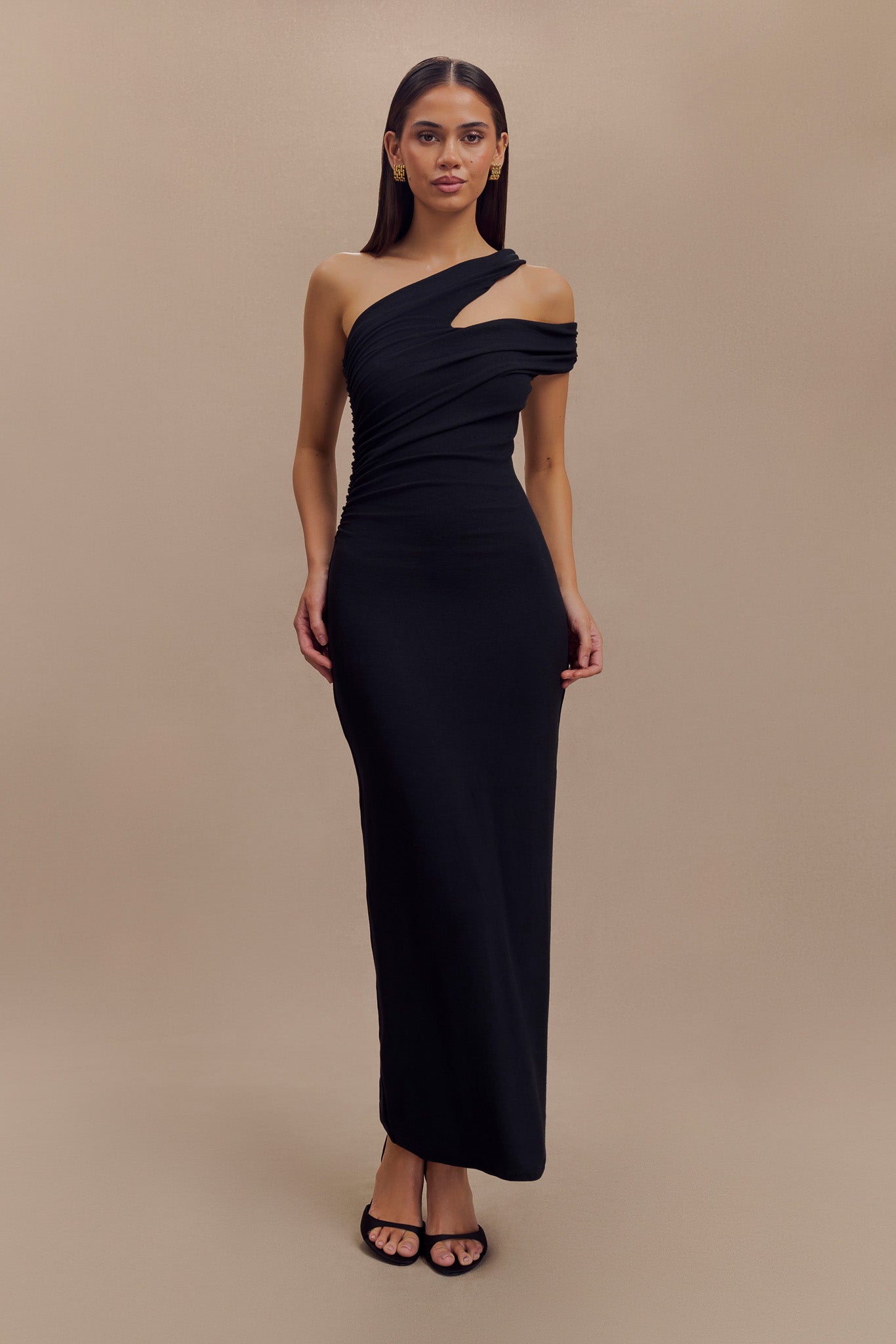 Vestido midi de manga one shoulder en modal de Anastasia - Negro