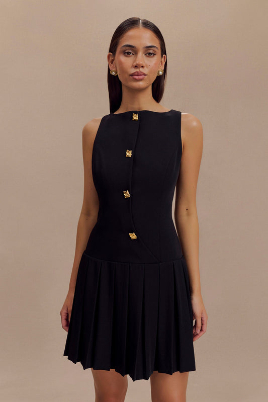 Vestido mini plisado sin mangas Mackenzie - Negro