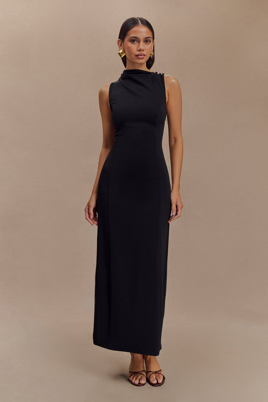 Vestido midi de crepé estirado Draped Taylor - Negro