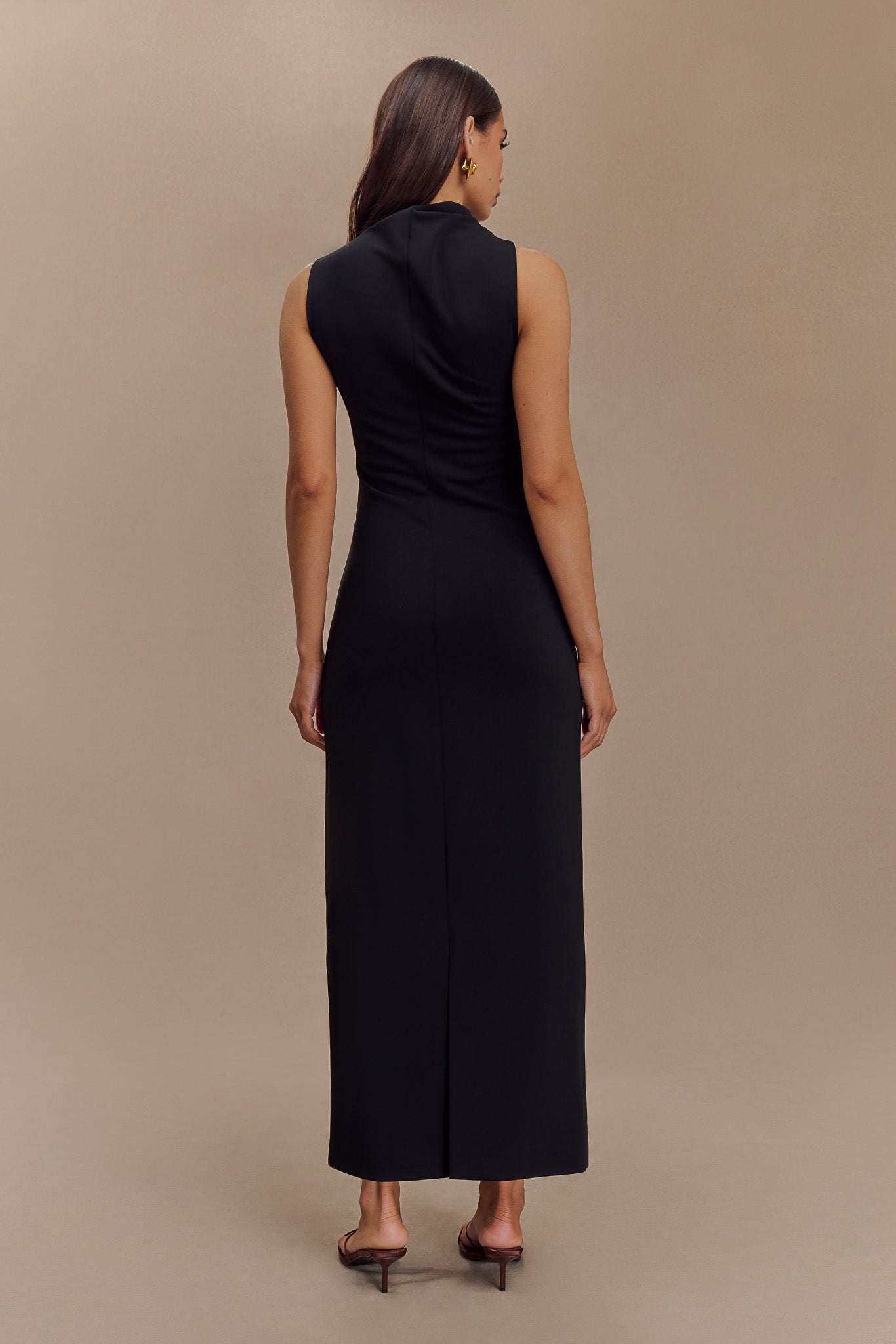 Vestido midi de crepé estirado Draped Taylor - Negro