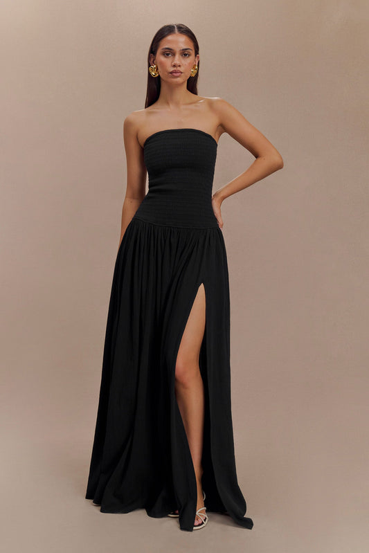 Vestido maxi de algodón Maureen con fruncido - Negro