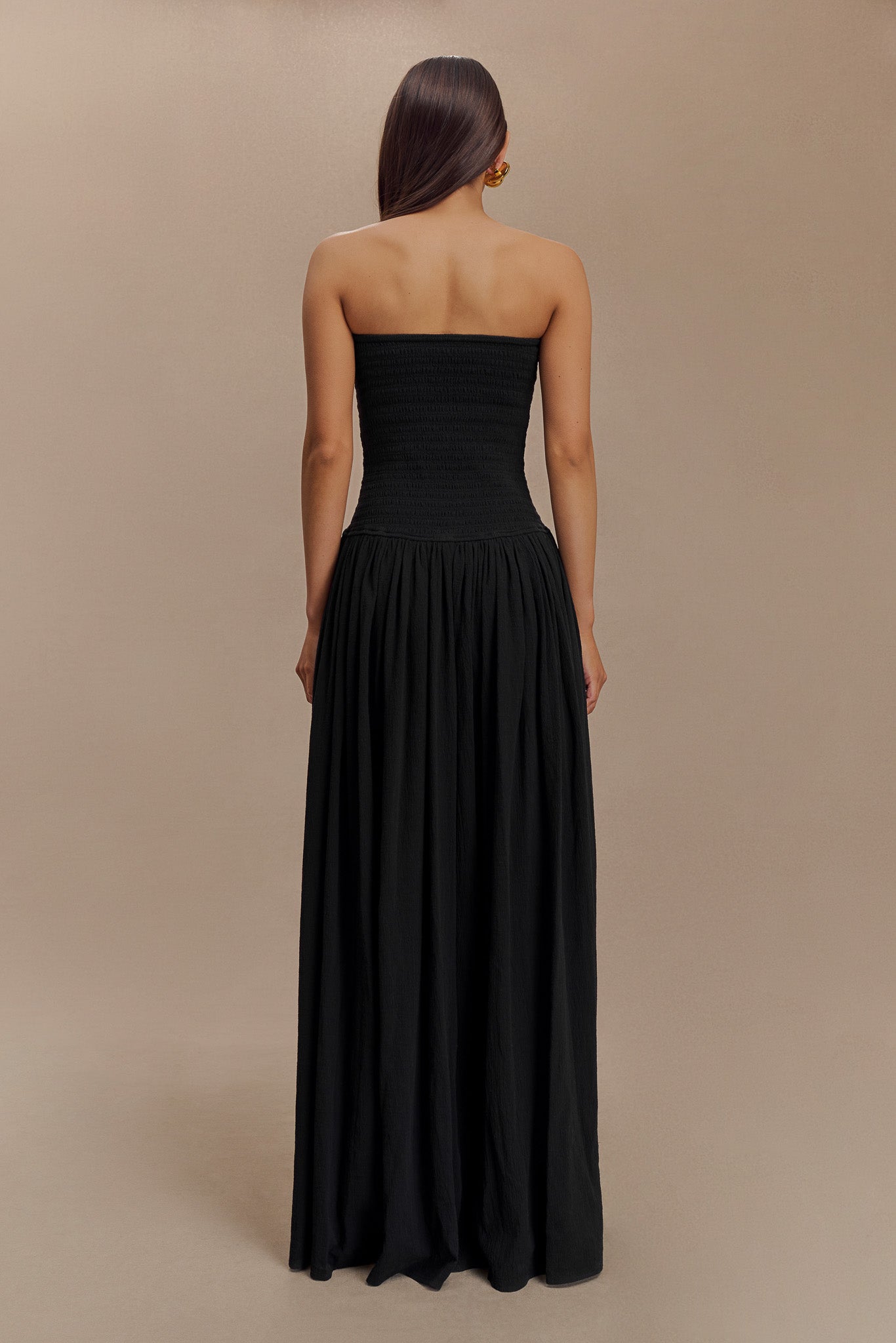 Vestido maxi de algodón Maureen con fruncido - Negro
