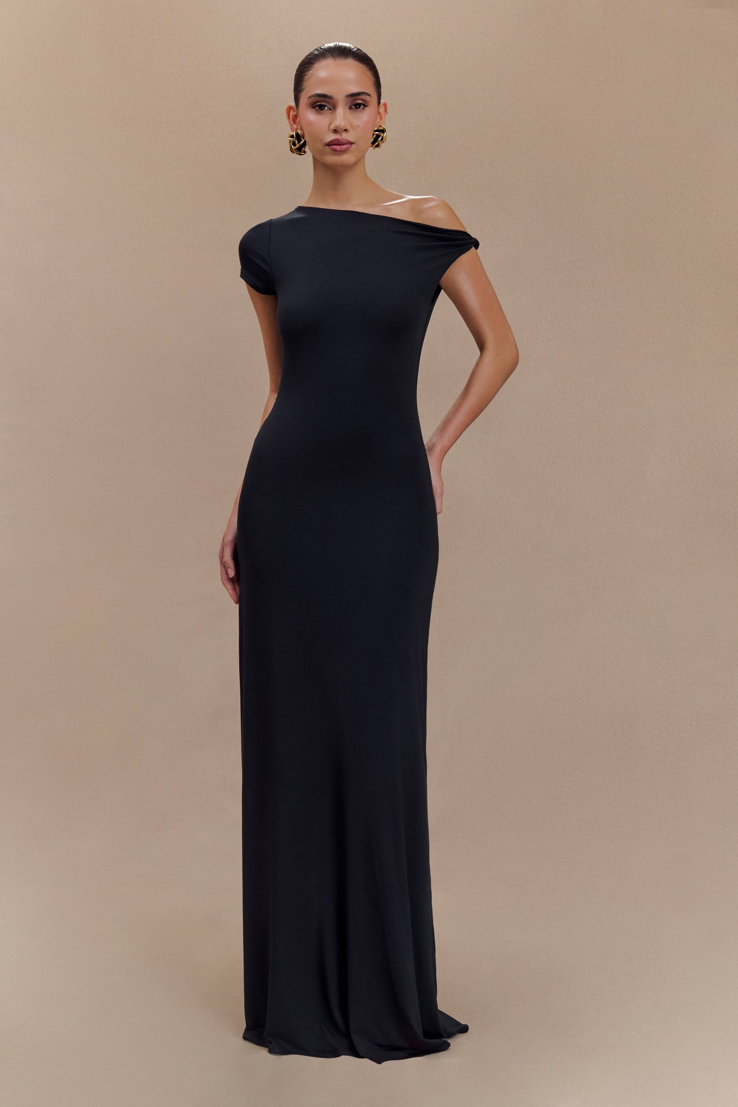 Vestido maxi de manga corta Tamsin de modal - Negro