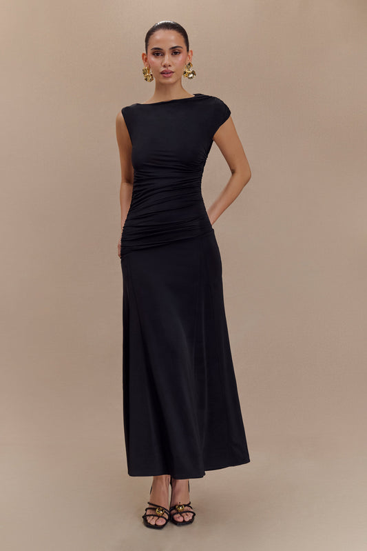 Vestido midi asimétrico Navanna Slinky - Negro
