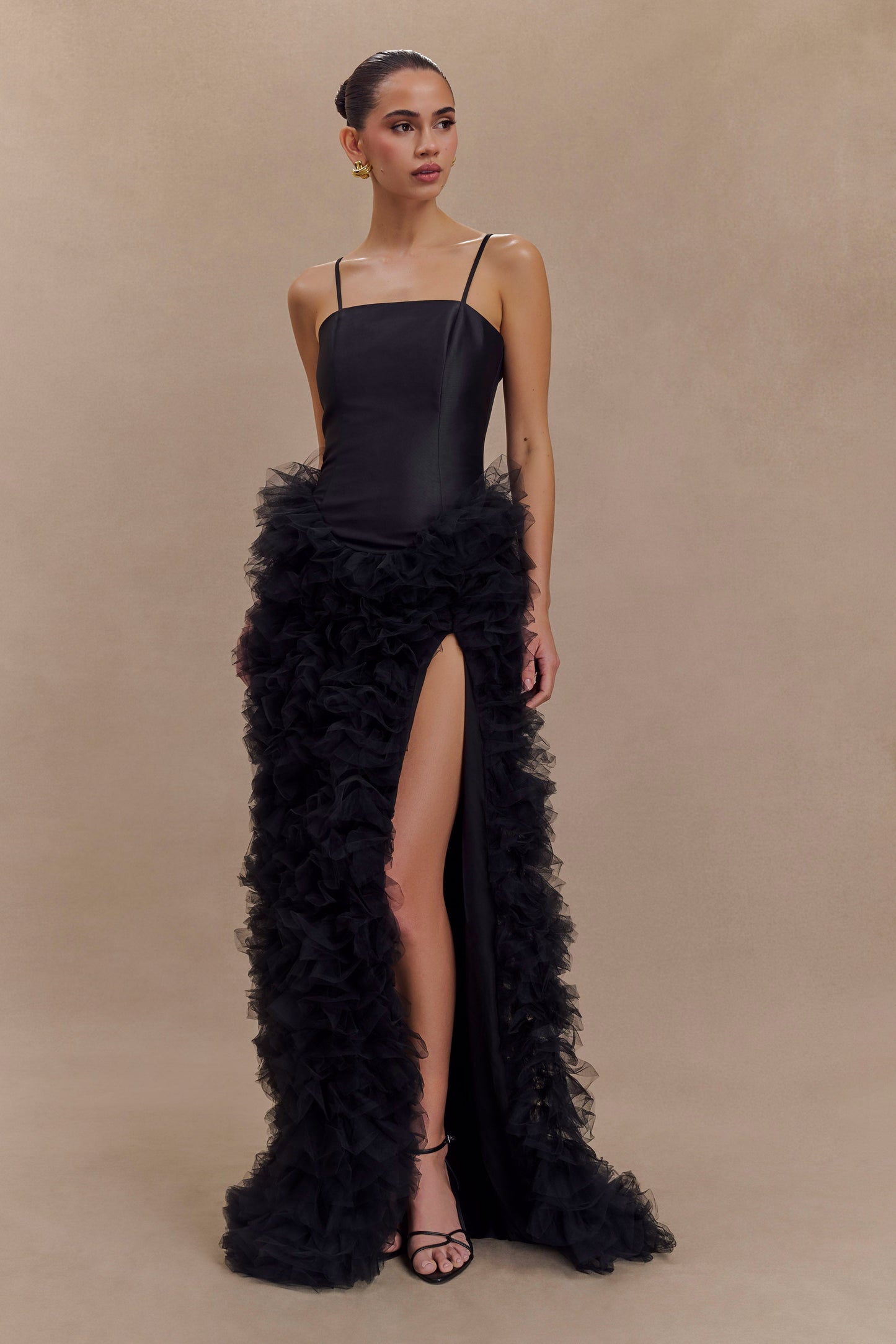 Vestido largo con volantes en capas Magnolia - Negro