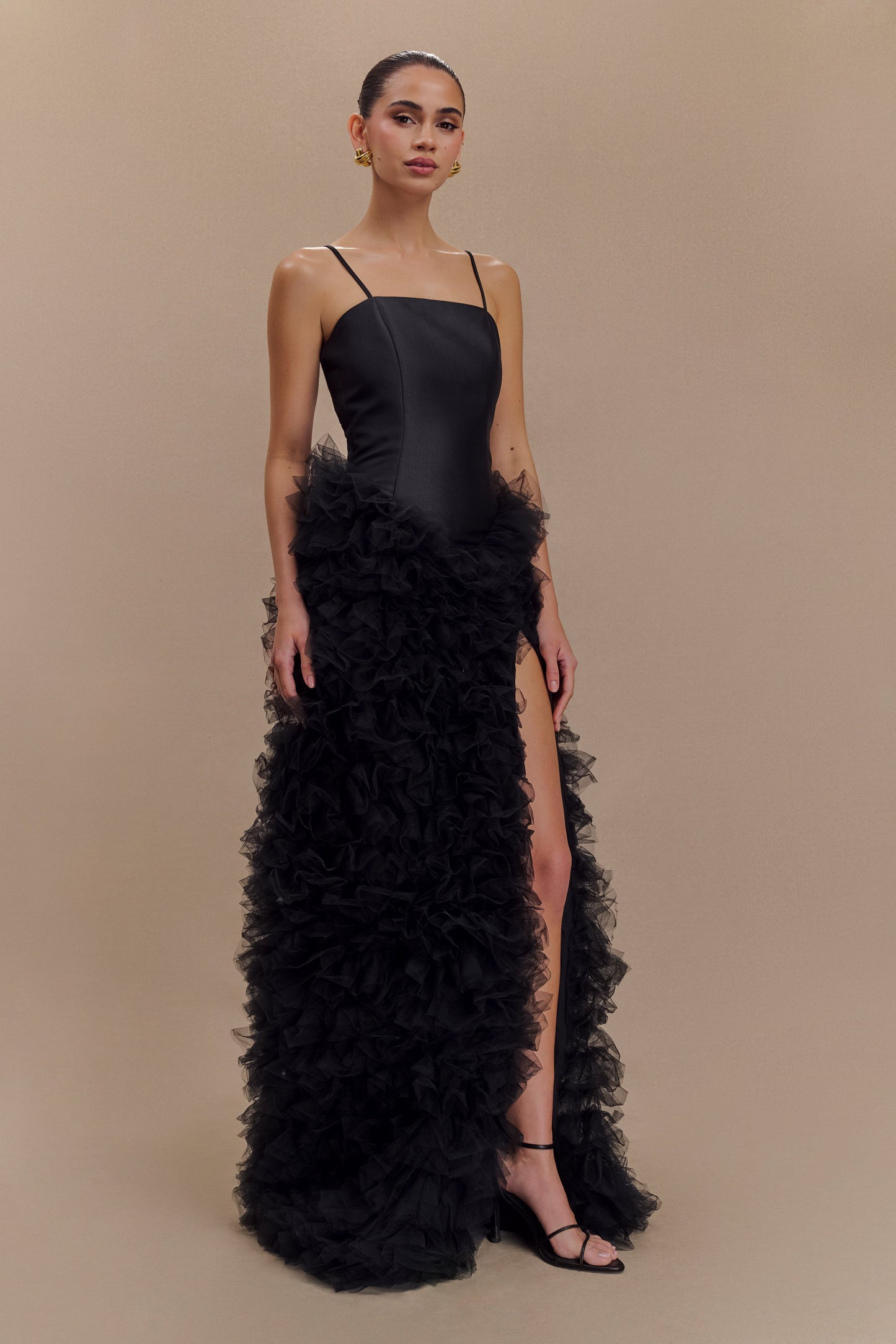 Vestido largo con volantes en capas Magnolia - Negro