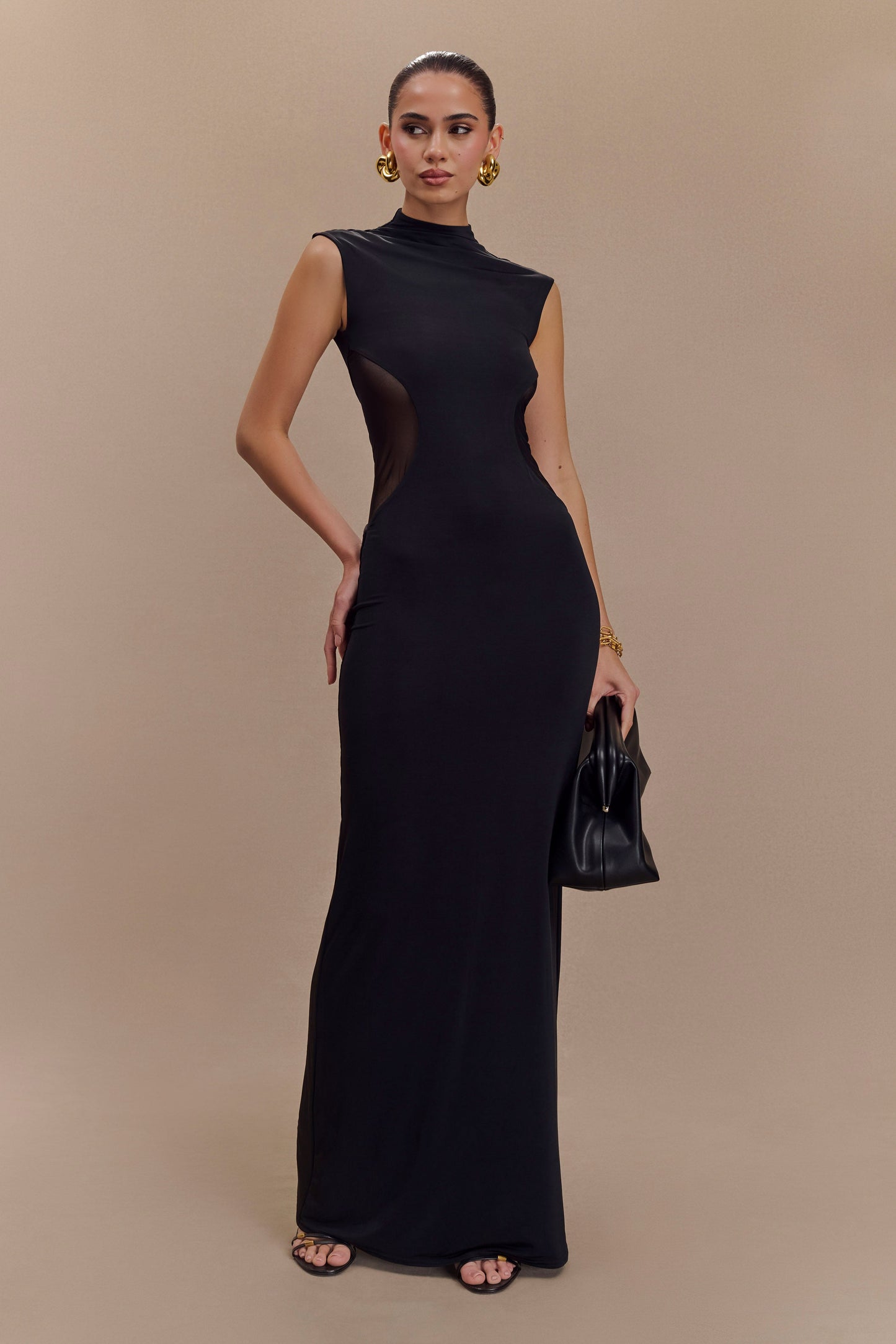 Vestido Maxi Massie decanut con malla y Slinky - Negro