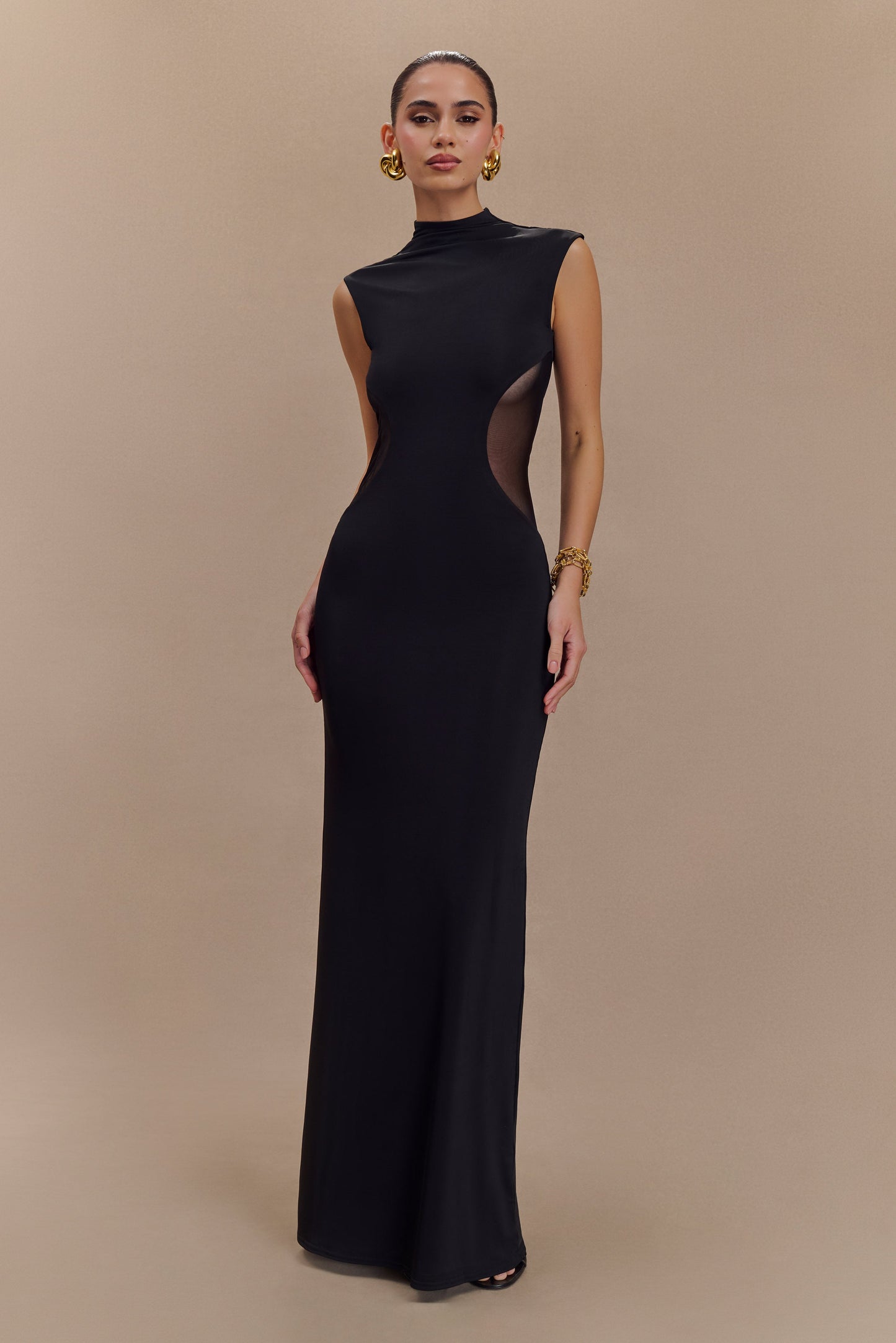 Vestido Maxi Massie decanut con malla y Slinky - Negro