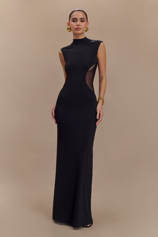 Vestido Maxi Massie decanut con malla y Slinky - Negro