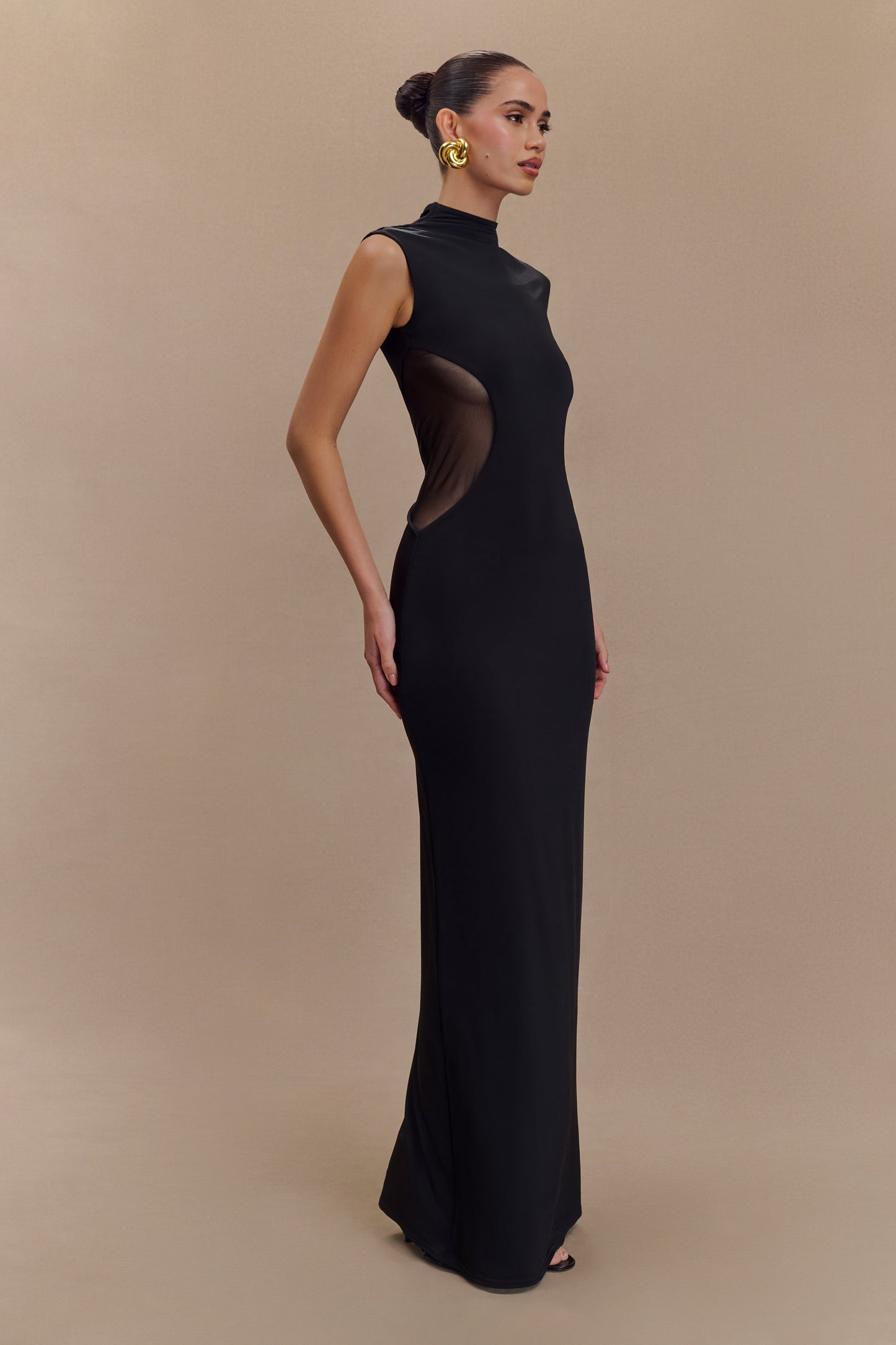 Vestido Maxi Massie decanut con malla y Slinky - Negro