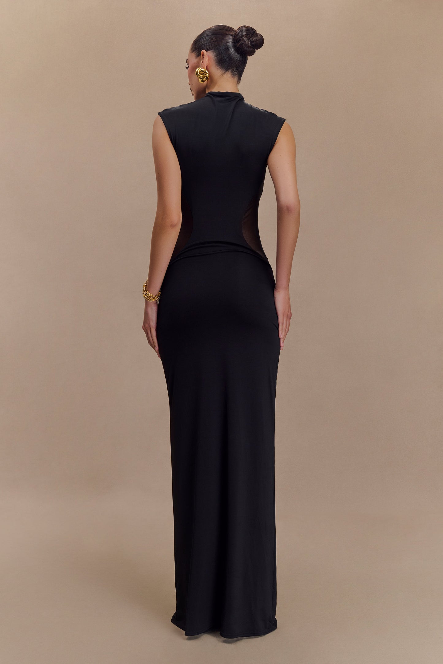 Vestido Maxi Massie decanut con malla y Slinky - Negro