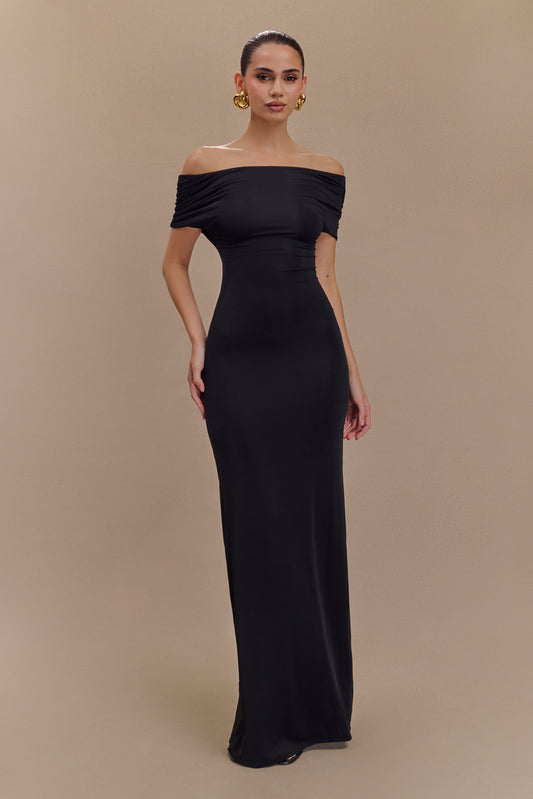 Vestido largo ajustado y sin hombros Imogen - Negro
